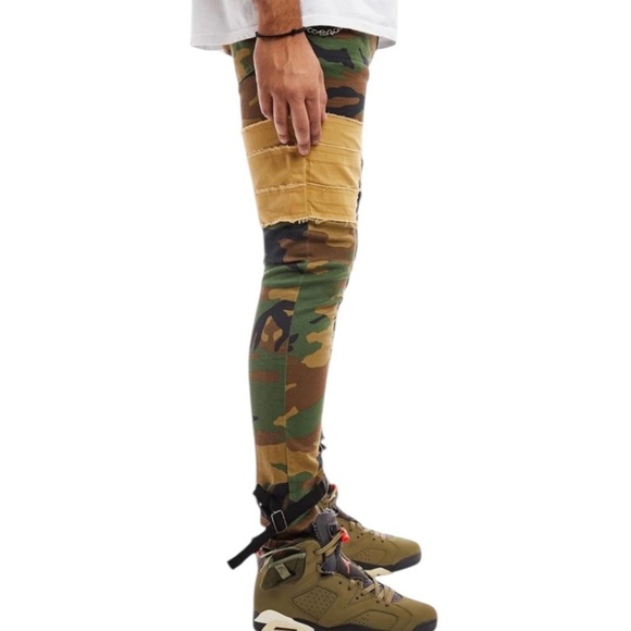 REELISTIK NYC ~ Men’s Camo Patched Cargo Pants Army Green Jeans ~ Size 36 - Picture 4 of 15